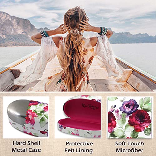 MyEyeglassCase Women Floral Sunglasses case - Hard Glasses Holder - Eyeglass Case Metal Hard shell in watercolor print for Medium - Large frames, with drawstring Pouch & Cloth (AS113 Cranberry Rose) - Image 3