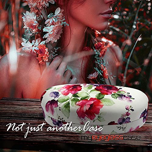 MyEyeglassCase Women Floral Sunglasses case - Hard Glasses Holder - Eyeglass Case Metal Hard shell in watercolor print for Medium - Large frames, with drawstring Pouch & Cloth (AS113 Cranberry Rose) - Image 2