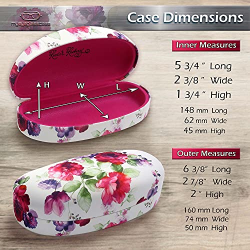 MyEyeglassCase Women Floral Sunglasses case - Hard Glasses Holder - Eyeglass Case Metal Hard shell in watercolor print for Medium - Large frames, with drawstring Pouch & Cloth (AS113 Cranberry Rose) - Image 4
