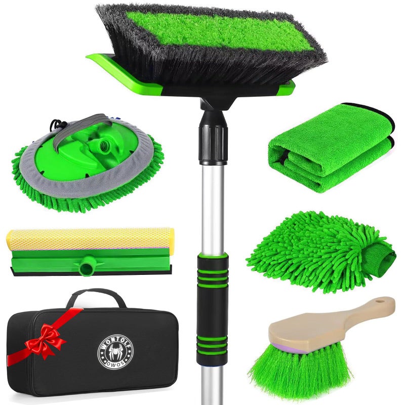 Stemni Car Wash Kit, 62'' Car Wash Brush with Long Handle, Soft Bristle Scratch-Free Car Detailing Brush Cleaning Kit, with Wash Mitt Towel Window Squeegee Tire Brush for Car SUV Truck RV Cleaning - Image 1