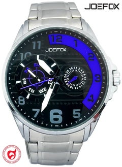JoeFox Fashion Wristwatch Quartz Movement 3ATM Waterproof Multifunctional with Date Design Sporty Casual Business Dress Watch for Men Silver Blue  - Image 1