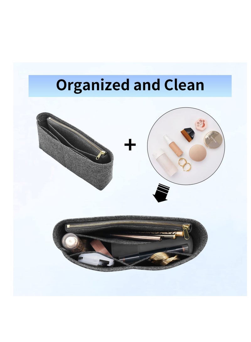 Excefore Felt Insert Purse Organizer, Purse Organizer Insert with Zipper, for GG Marmont Matelasse Shoulder Bag, Organizer Handbag Tote Liner Pouch, for Women Inner Bladder Bag Storage Bag (Small, Grey)  - Image 2