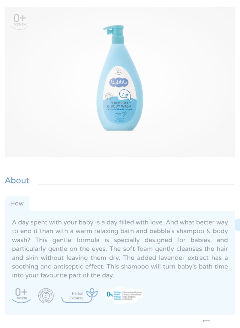 Bebble Baby Shampoo and Body Wash | No Tears | Free of Paraben Sulphate | 400 ml - Image 3