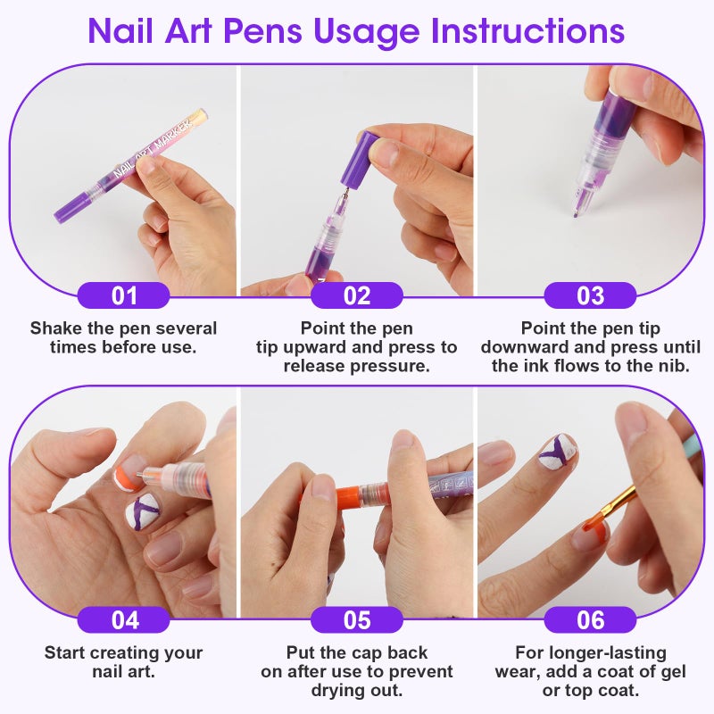 Pintada 12 Color Nail Art Pens Set - 0.5mm Fine Tip Nail Art Markers with Stickers, Leak-Proof Nail Pens for DIY Nail Art, Greeting Cards & Crafts - Image 3