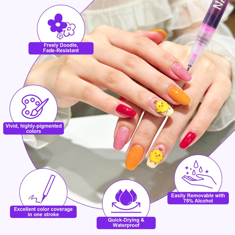 Pintada 12 Color Nail Art Pens Set - 0.5mm Fine Tip Nail Art Markers with Stickers, Leak-Proof Nail Pens for DIY Nail Art, Greeting Cards & Crafts - Image 5
