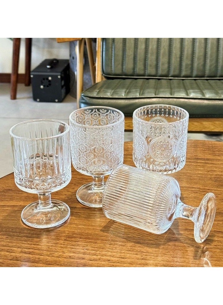 4 Pack Home Simple Niche Design Crystal Embossed Glass Set, 8.5 oz, Iced Coffee Cold Drink, Milk, Mocha Coffee, Tea, Drink Juice, Water - Image 1