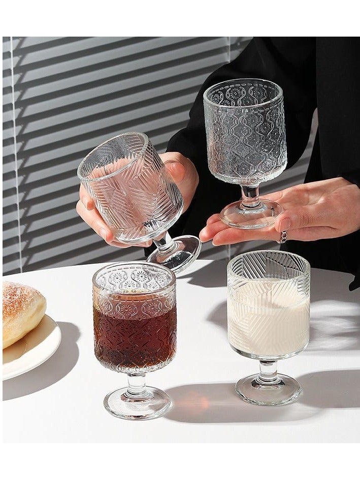 4 Pack Home Simple Niche Design Crystal Embossed Glass Set, 8.5 oz, Iced Coffee Cold Drink, Milk, Mocha Coffee, Tea, Drink Juice, Water - Image 5