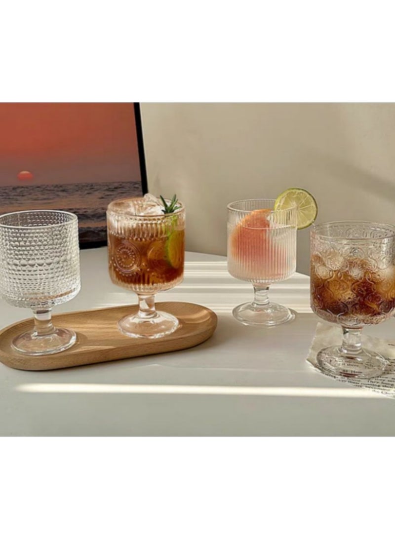 4 Pack Home Simple Niche Design Crystal Embossed Glass Set, 8.5 oz, Iced Coffee Cold Drink, Milk, Mocha Coffee, Tea, Drink Juice, Water - Image 4