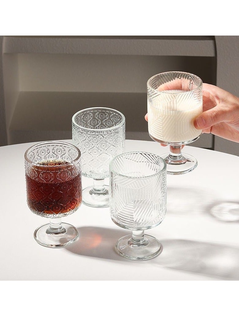 4 Pack Home Simple Niche Design Crystal Embossed Glass Set, 8.5 oz, Iced Coffee Cold Drink, Milk, Mocha Coffee, Tea, Drink Juice, Water - Image 3