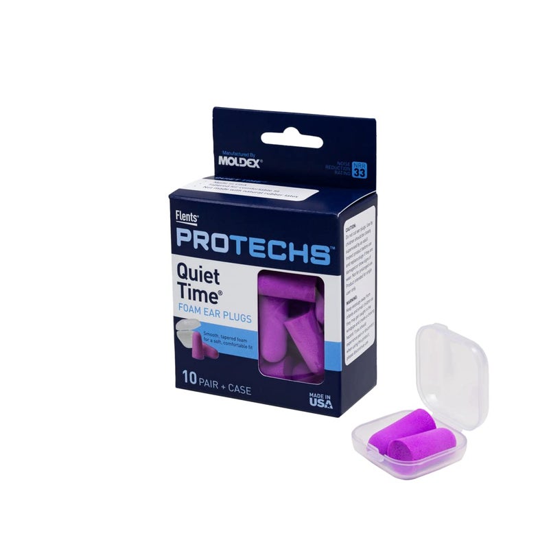 Flents Protechs Foam Ear Plugs, 10 Pair with Case for Sleeping, Snoring, Loud Noise, Traveling, Concerts, Construction, Studying, Work, Shooting, NRR 33, Purple, Disposable, Made in the USA - Image 1
