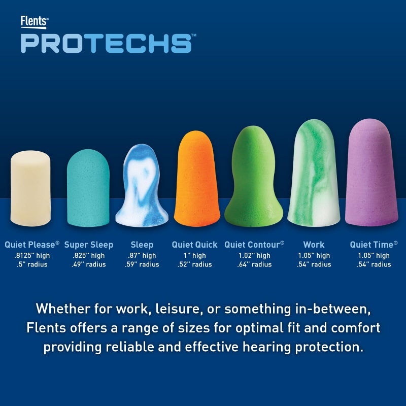 Flents Protechs Foam Ear Plugs, 10 Pair with Case for Sleeping, Snoring, Loud Noise, Traveling, Concerts, Construction, Studying, Work, Shooting, NRR 33, Purple, Disposable, Made in the USA - Image 4