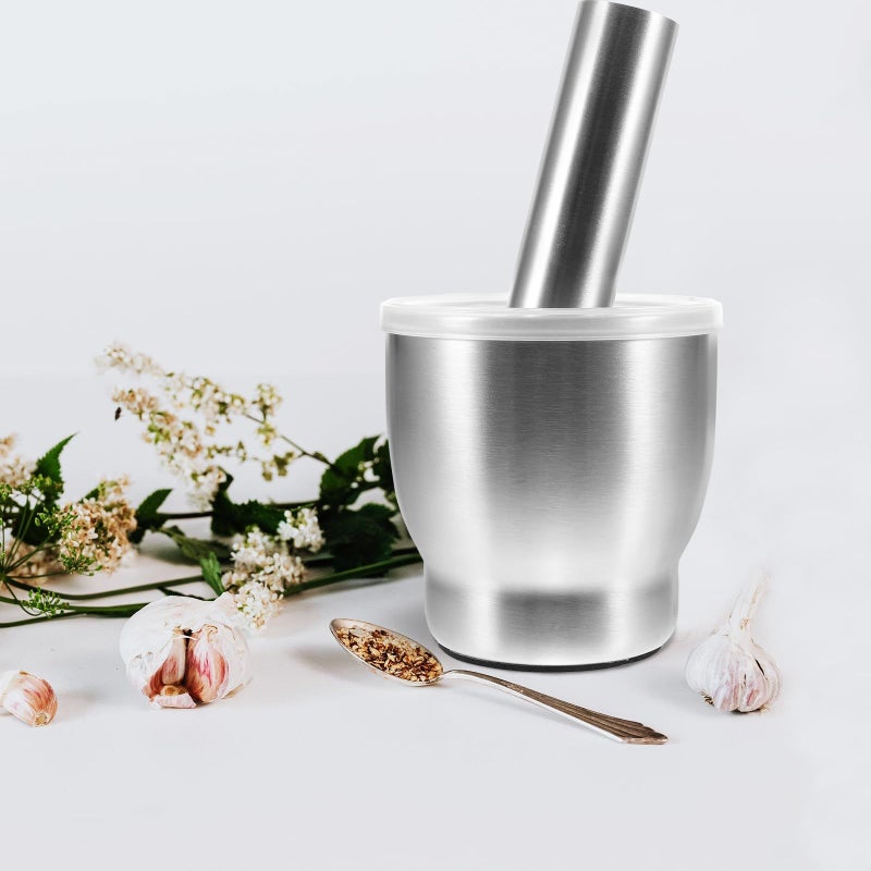 Vanzack Stainless Steel Garlic Mortar and Pestle Set with Lid - Image 4