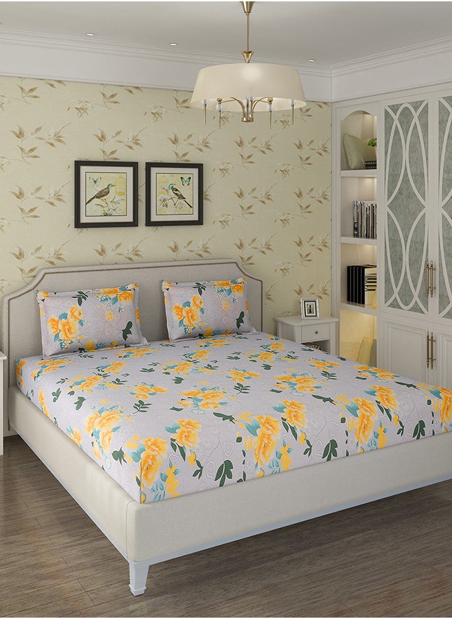 Status Contract Spring Summer Collection-Cotton Rich Double Bedsheet with 2 Pillow Covers for Bed Room, Home, Hotel-120 GSM, Yellow Rose, 210 X 215 Cm  - Image 2