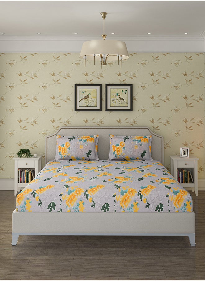 Status Contract Spring Summer Collection-Cotton Rich Double Bedsheet with 2 Pillow Covers for Bed Room, Home, Hotel-120 GSM, Yellow Rose, 210 X 215 Cm  - Image 1