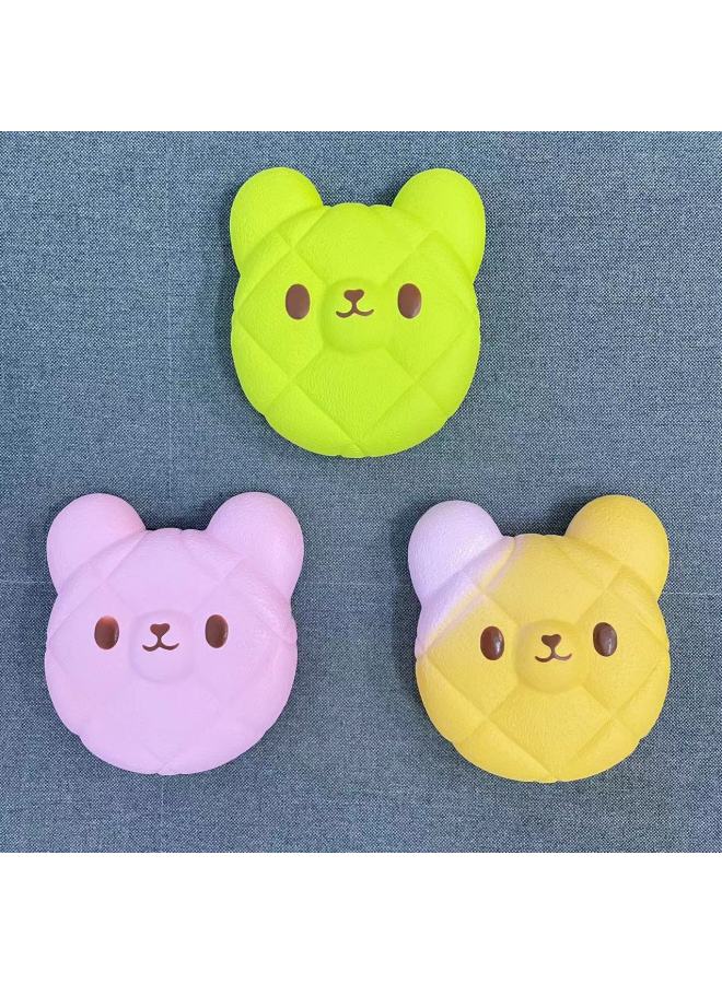 Large Bear Biscuit Slow Rebound Cute Bear Head PineFor Apple Bag Matcha Green Decompression Toy Squishy-Color:Wheat Flavor Bear Cake  - Image 2