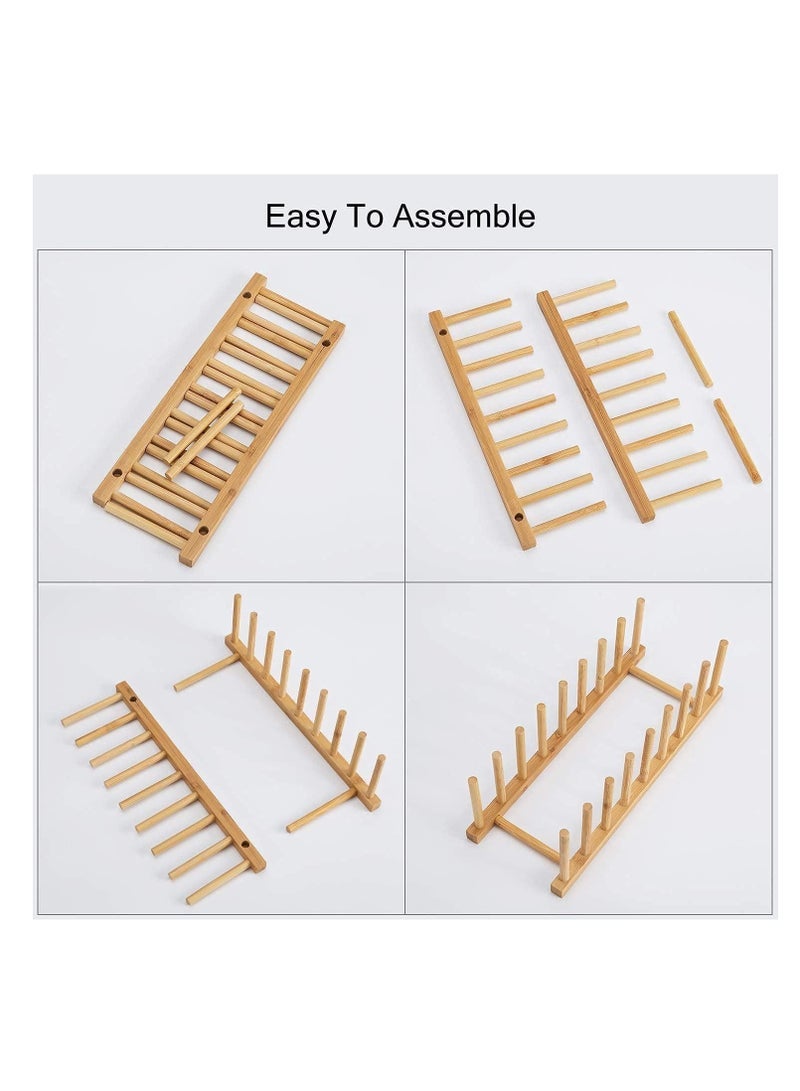 ECVV ECVV Bamboo Wooden Plate Racks 8 slots for plates Dish Stand Holder Kitchen Storage Cabinet Organizer for Dish/Plate/Bowl/Cup/Pot Lid/Cutting Board - Image 3