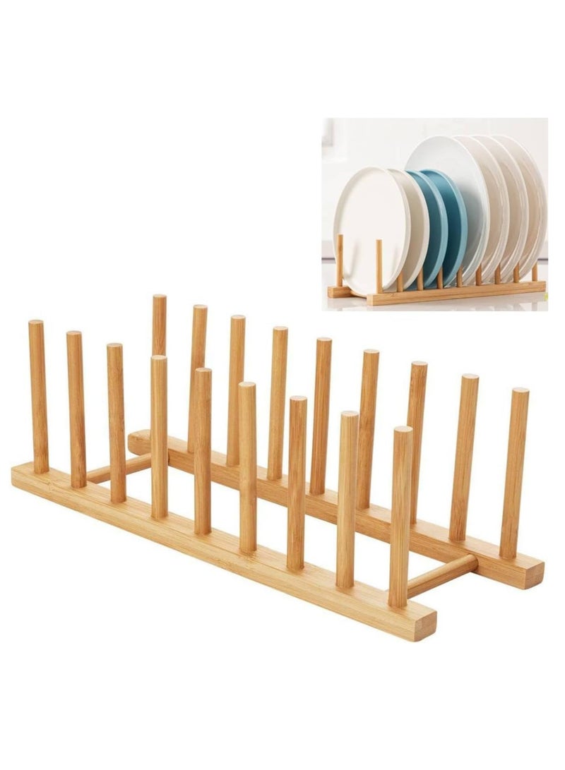 ECVV ECVV Bamboo Wooden Plate Racks 8 slots for plates Dish Stand Holder Kitchen Storage Cabinet Organizer for Dish/Plate/Bowl/Cup/Pot Lid/Cutting Board - Image 1
