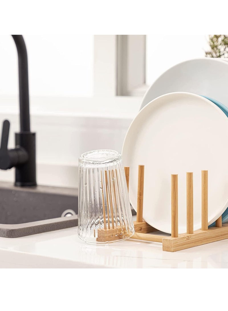 ECVV ECVV Bamboo Wooden Plate Racks 8 slots for plates Dish Stand Holder Kitchen Storage Cabinet Organizer for Dish/Plate/Bowl/Cup/Pot Lid/Cutting Board - Image 5