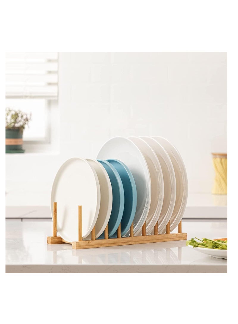 ECVV ECVV Bamboo Wooden Plate Racks 8 slots for plates Dish Stand Holder Kitchen Storage Cabinet Organizer for Dish/Plate/Bowl/Cup/Pot Lid/Cutting Board - Image 4