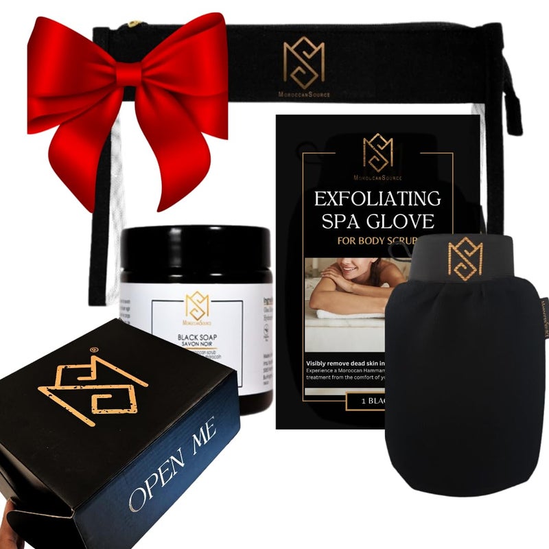 MS Exfoliating Glove Kessa Mitt Body Scrubber - Dead Skin Remover Shower Glove for Dead Skin Scrubbing and Deep Pore Cleansing - by MoroccanSource (3 Piece spa Set) - Image 1