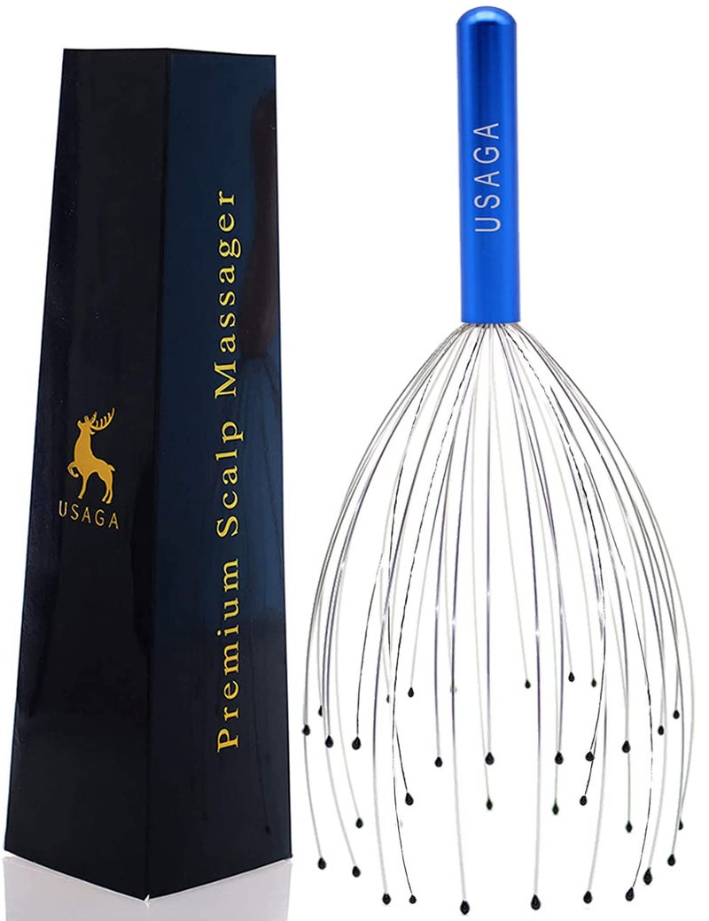 USAGA 36 Fingers Head Massager Scalp Massager Head Scratcher for Scalp Body Relaxing Blue