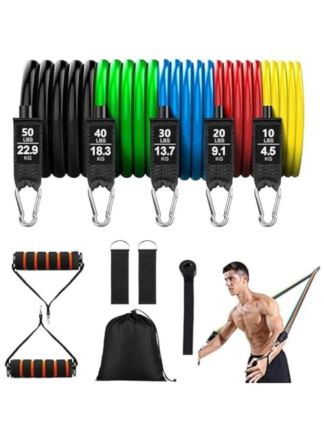 رينكس غوودر مجموعة احزمة مقاومة م 11 قطعة، احزمة مقاومة محمولة للتمري 5 تماري قالة للتكديس حتى 150 اود، مجموعة تماري اللياقة الدية المزلية مع مرساة ا واشرطة كاحل ومقاض لتدري القوة - Image 1