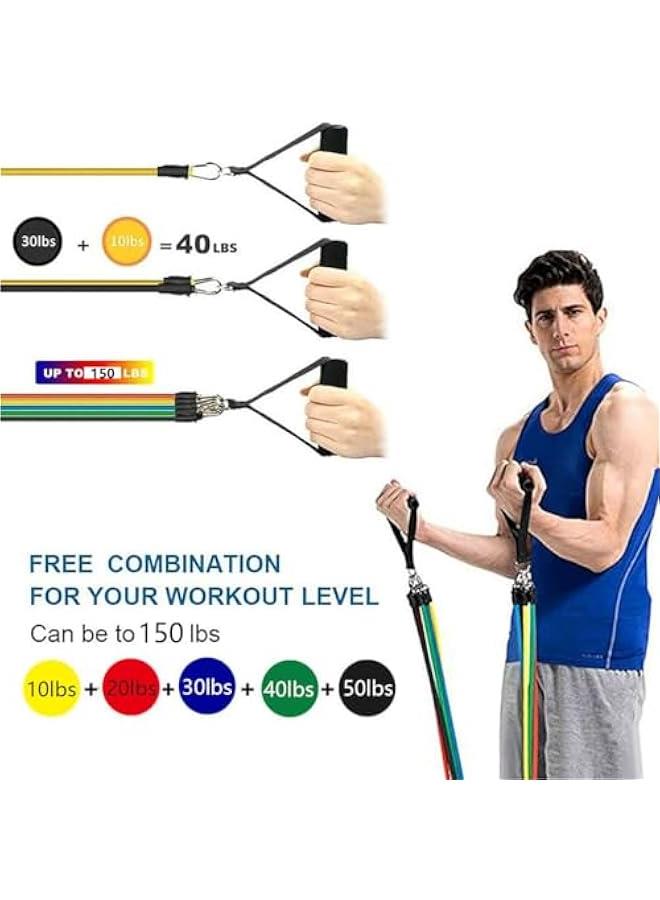 رينكس غوودر مجموعة احزمة مقاومة م 11 قطعة، احزمة مقاومة محمولة للتمري 5 تماري قالة للتكديس حتى 150 اود، مجموعة تماري اللياقة الدية المزلية مع مرساة ا واشرطة كاحل ومقاض لتدري القوة - Image 4
