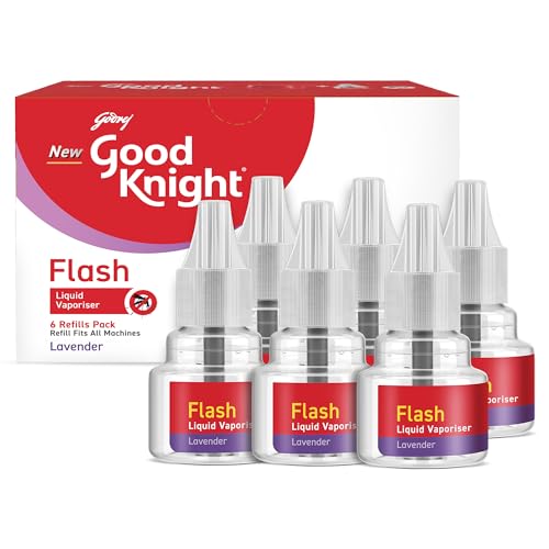 Good Knight جيد نايت فلاش لايكيد فابورايزر | عبوة من 6 (45 مل لكل منها) | عطر اللافندر | أسرع مرتين من السابق | إعادة تعبئة طارد البعوض | أقوى لايكيد فابورايزر في الهند - Image 1