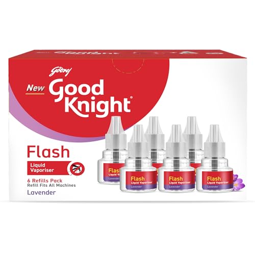 Good Knight جيد نايت فلاش لايكيد فابورايزر | عبوة من 6 (45 مل لكل منها) | عطر اللافندر | أسرع مرتين من السابق | إعادة تعبئة طارد البعوض | أقوى لايكيد فابورايزر في الهند - Image 2