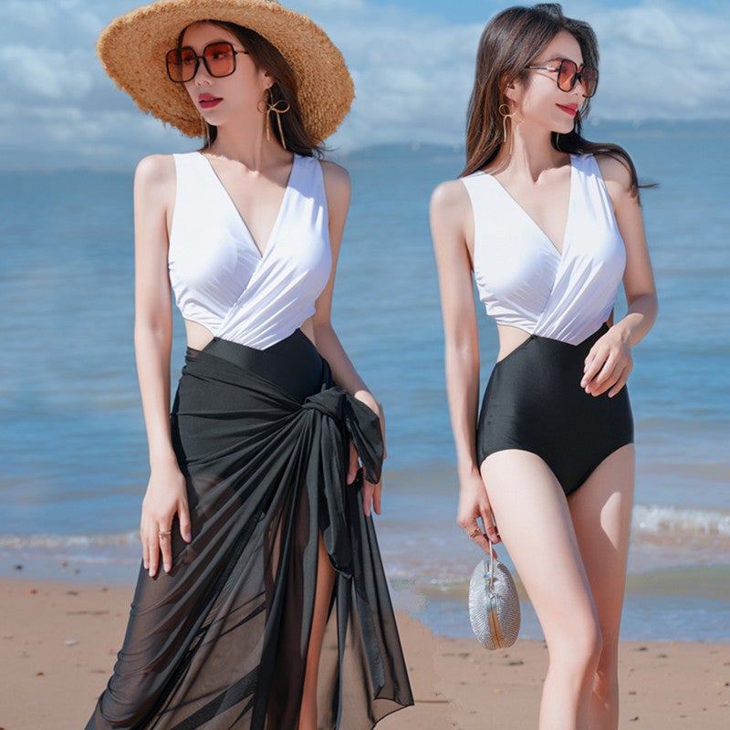 New style pure desire style sexy swimsuit women''s one-piece bikini bikini Conservative belly covering high-grade hot spring swimsuit - Image 1