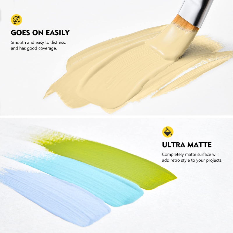 Magicfly 15 Pcs Chalk Furniture Paint Set, 9 Colors Ultra Matte Finish Acrylic Craft Paint Set (60 ml/2 oz) with 1 Liquid Wax, 2 Brushes, 3 Sandpapers, Perfect for Home Decor, Crafts-Farmhouse - Image 4