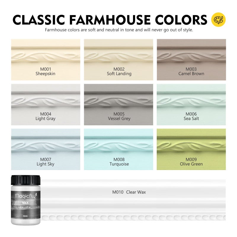 Magicfly 15 Pcs Chalk Furniture Paint Set, 9 Colors Ultra Matte Finish Acrylic Craft Paint Set (60 ml/2 oz) with 1 Liquid Wax, 2 Brushes, 3 Sandpapers, Perfect for Home Decor, Crafts-Farmhouse - Image 2