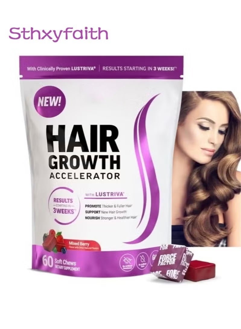 Sthxyfaith Hair Growth Accelerator Soft Chews, Lustriva & Biotin to Promote Thicker, Stronger, Fuller Hair, Hair Growth Vitamins for Women, Clinically Studied, Mixed Berry, 60 Soft Chews - Image 1