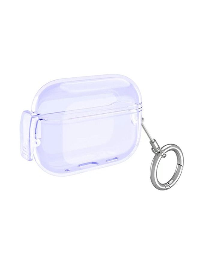 Ant Airpods Pro 2nd Generation Protective Case Cover, Soft TPU Cover, Front Led Visible Shockproof Lock buckle Cover with Keychain (Transparent Purple)  - Image 1