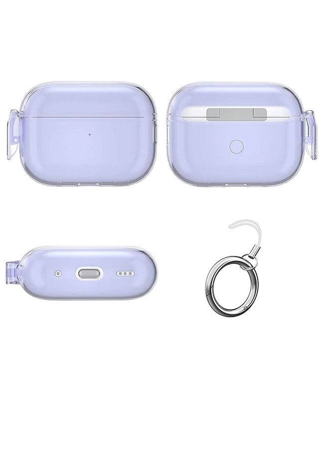 Ant Airpods Pro 2nd Generation Protective Case Cover, Soft TPU Cover, Front Led Visible Shockproof Lock buckle Cover with Keychain (Transparent Purple)  - Image 4