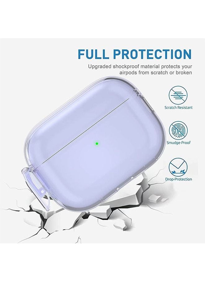 Ant Airpods Pro 2nd Generation Protective Case Cover, Soft TPU Cover, Front Led Visible Shockproof Lock buckle Cover with Keychain (Transparent Purple)  - Image 3