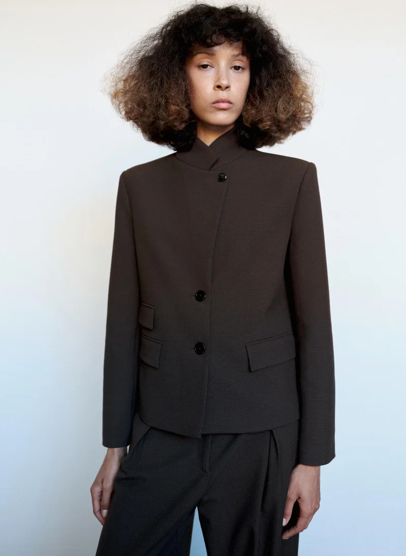 Mango Houndstooth blazer with a high neck