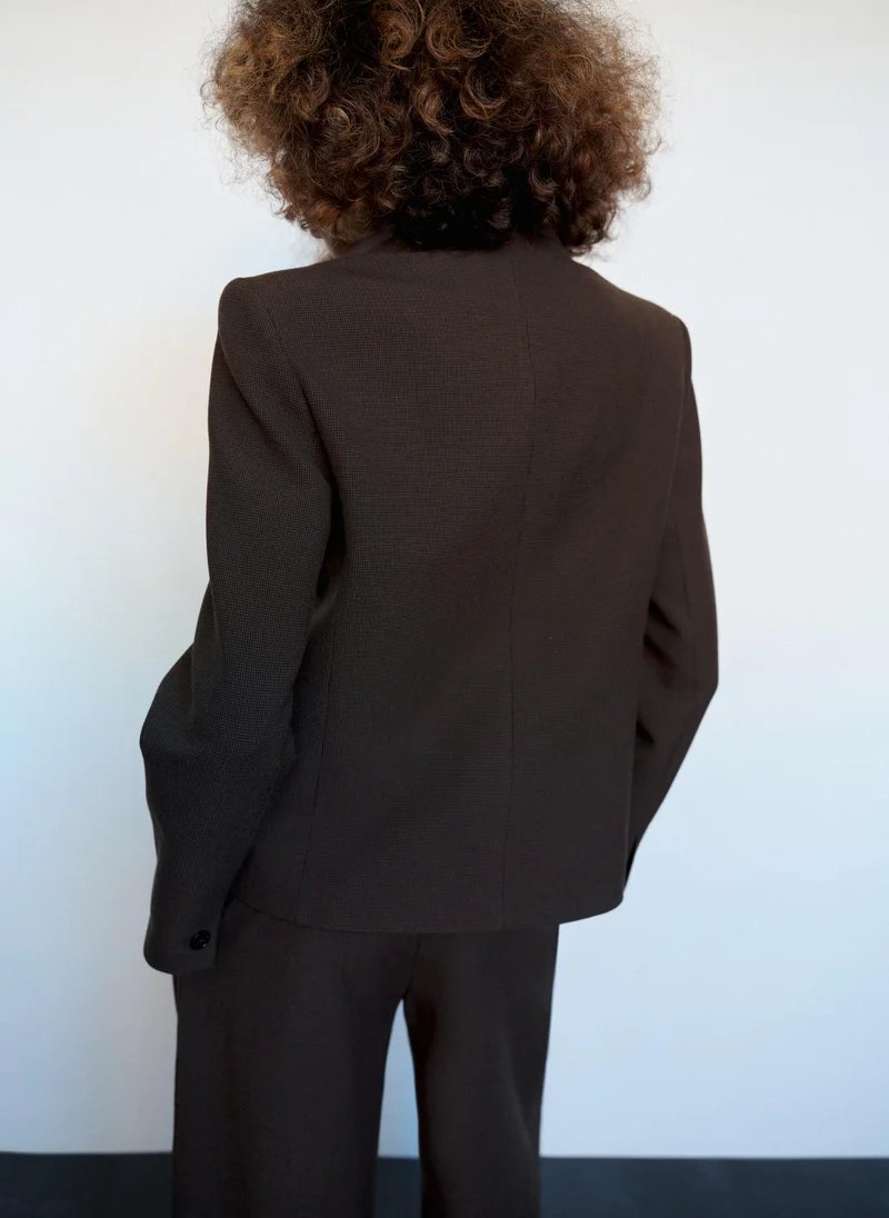 Mango Houndstooth blazer with a high neck