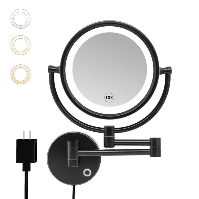 85 PLUGIN MAGNIFYING MAKEUP MIRROR WITH 3 TONES LED LIGHTS DOUBLE SIDED VANITY MIRROR FOR BATHROOM WITH 10X MAGNIFICATION M1809DO OILRUBBED BRONZE10X