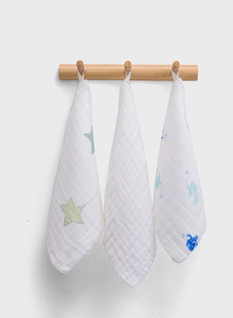 Anvi Baby Set Of 3 Trunk Nebula Muslin Face & Burp Cloths
