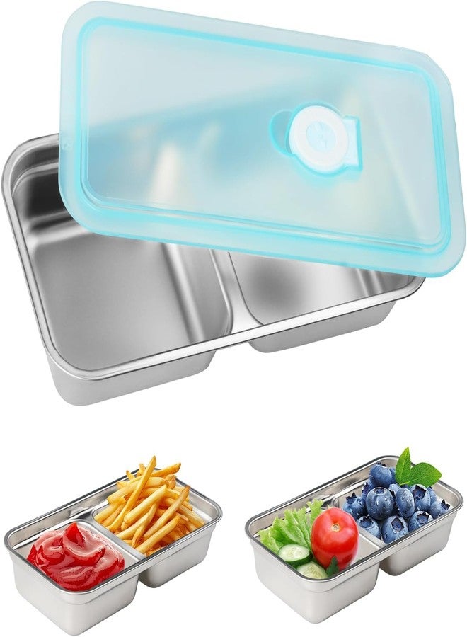 Kyraton Stainless Steel Bento Boxes, 900ML - 2 Compartments Food Storage Containers Snack Boxes with Leakproof Lids, Divided Meal Prep Lunch Box Grab & Go Snack Container, Airtight - Image 1