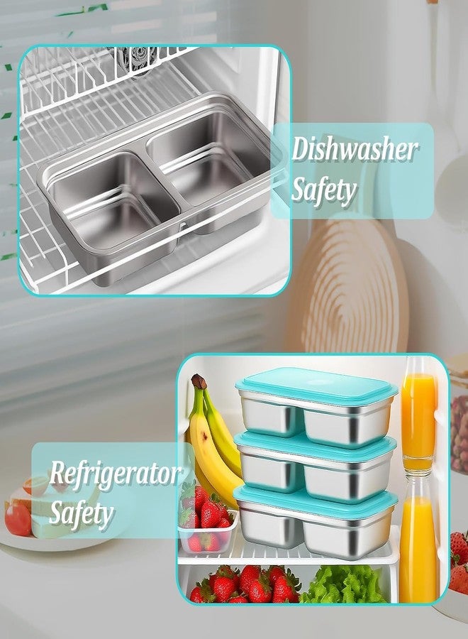 Kyraton Stainless Steel Bento Boxes, 900ML - 2 Compartments Food Storage Containers Snack Boxes with Leakproof Lids, Divided Meal Prep Lunch Box Grab & Go Snack Container, Airtight - Image 5