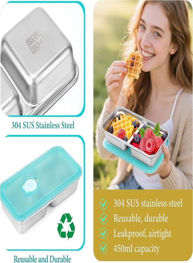 Kyraton Stainless Steel Bento Boxes, 900ML - 2 Compartments Food Storage Containers Snack Boxes with Leakproof Lids, Divided Meal Prep Lunch Box Grab & Go Snack Container, Airtight - Image 3