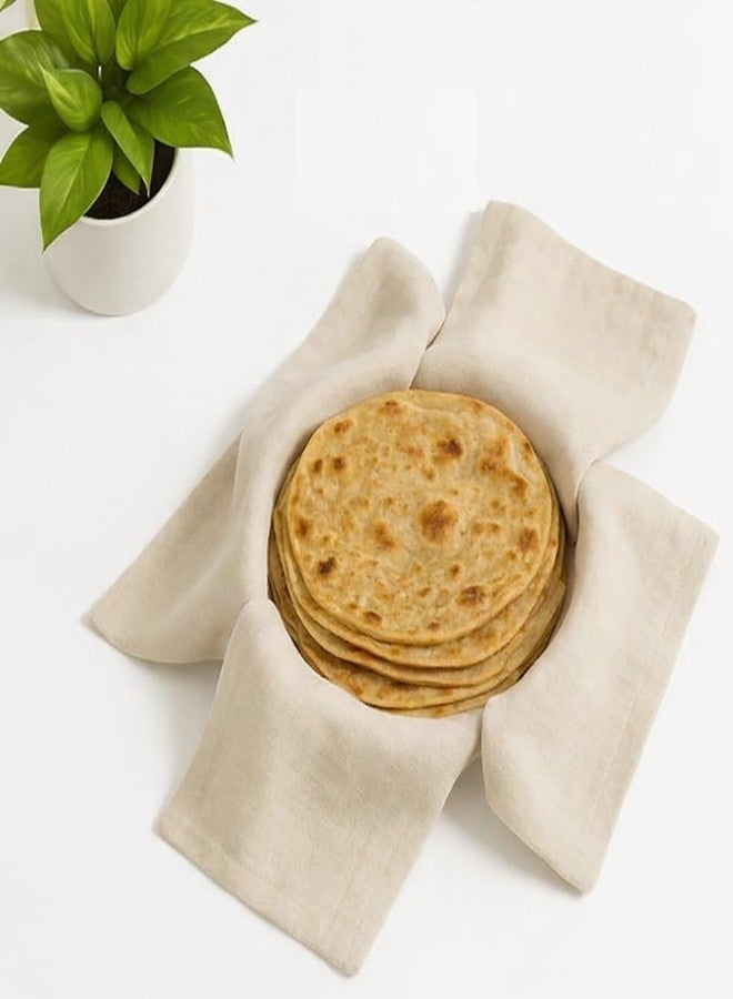 Doorbag حقيبة باب، غطاء روتي شاباتي، علبة طعام، غطاء قطني بأربعة جوانب مع أغطية، غطاء من قماش الموسلين، حافظة ناعمة لحفظ الباراتا ساخنة (بيج) (2) - Image 1