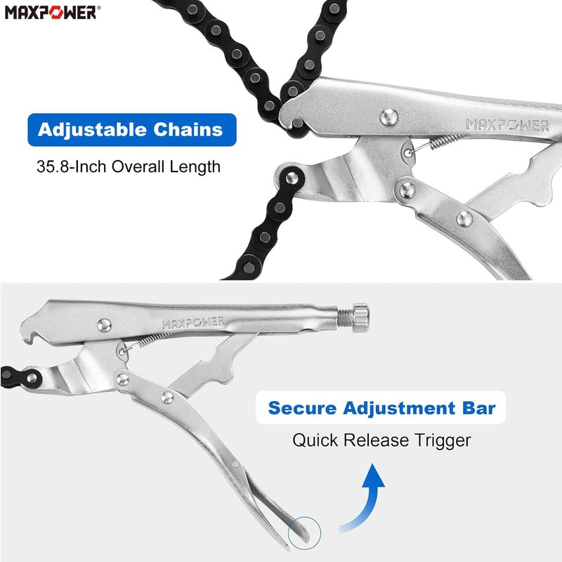 MAXPOWER Locking Chain Clamp, 9-Inch Locking Chian Pliers with 35.8-Inch Chain, 2 Pack - Image 4