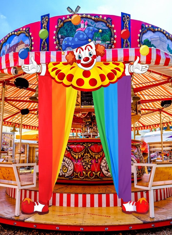 Mindsoft زينة حفلات السيرك الكرنفالي من Mindsoft، 3 قطع، ديكور عيد ميلاد مهرج السيرك، لافتة باب مهرج مهرج، خلفية دعائم صور معلقة، مظلة ترحيب بالكرنفال، ديكور حفلات عيد الميلاد (متعدد الألوان، نمط مشرق) - Image 5