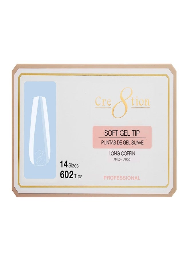 Cre8tion Soft Gel Nail Tips, Long Coffin Shape, 602 Tips in 14 Sizes (00-9) for Professional Nail Extensions - Image 1