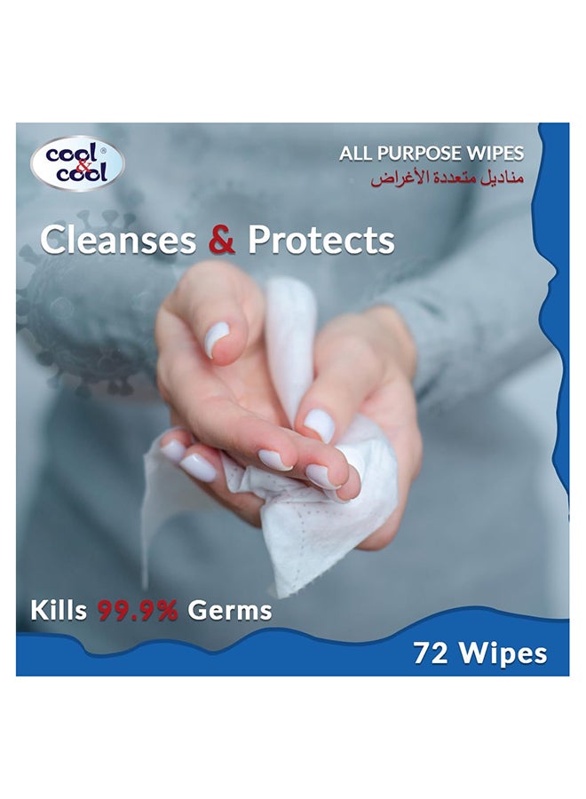 Cool & Cool All Purpose Wipes 72's - Cleanses & Protects,Kills 99.9% Germs, Disinfectant, Stain Removal & Travel Friendly - Image 5