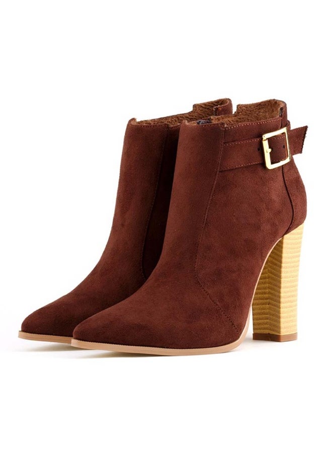 Loquat Autumn/Winter Suede/leather Ankle Boots Mid-Shaft Block Heel Combat Boots 11cm Coffee  - Image 1