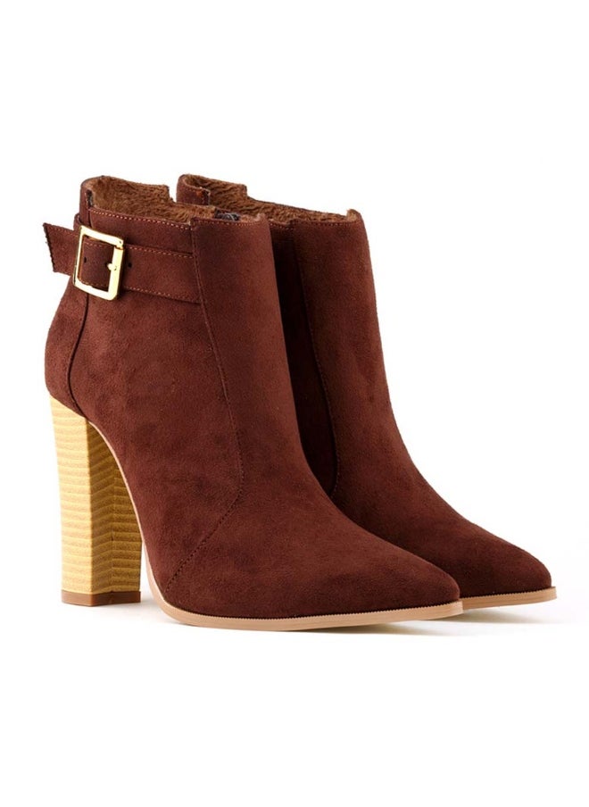 Loquat Autumn/Winter Suede/leather Ankle Boots Mid-Shaft Block Heel Combat Boots 11cm Coffee  - Image 2
